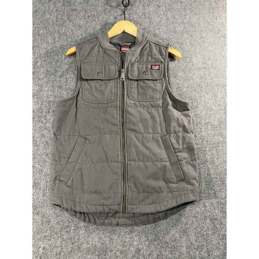 Wrangler Workwear Men's S Gray Quilted Duck Canvas Work Vest Utility Hunting